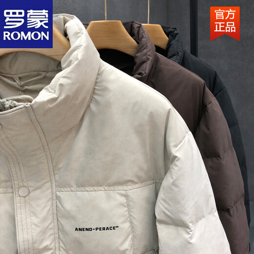 罗蒙（ROMON）高端磨砂面咖色羽绒服男款潮牌加厚保暖外套2026冬季新款男士上衣 黑色 3XL