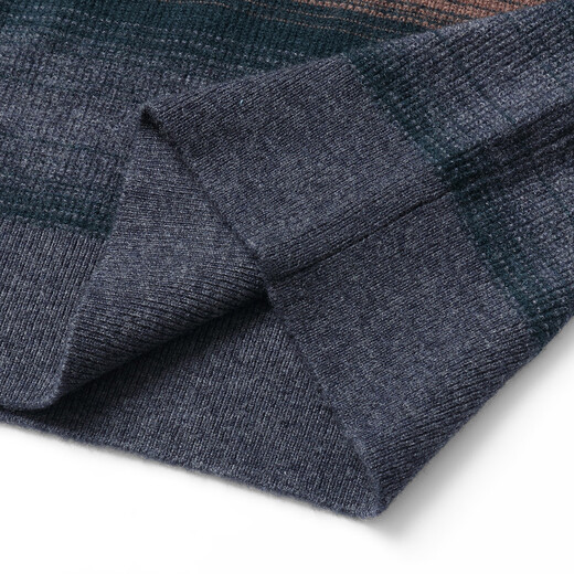 Bosssunwen 100% sheep wool new spring style skin-friendly breathable contrast jacquard men's long-sleeved round neck cardigan gray striped M