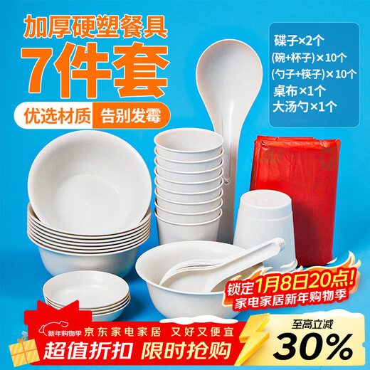 Youao disposable set of 10 servings bowls, chopsticks, spoons, cups, plates, tablecloths, outdoor picnic disposable tableware