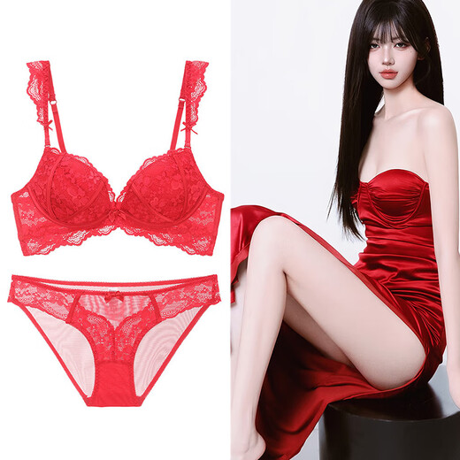 Victoria Palace Sexy Underwear Small Breast Gathering Lace Top Supporting Secondary Breast Side Control No Wires Comfortable Breathable Bra Set Gray Set Bra + Panties 70B /32B with S Size Panties