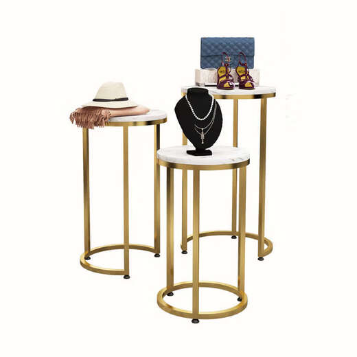 Yusenyi round storage rack jewelry table small round table shoe bag high and low water table jewelry window display rack gold medium diameter 35 height 80 official standard