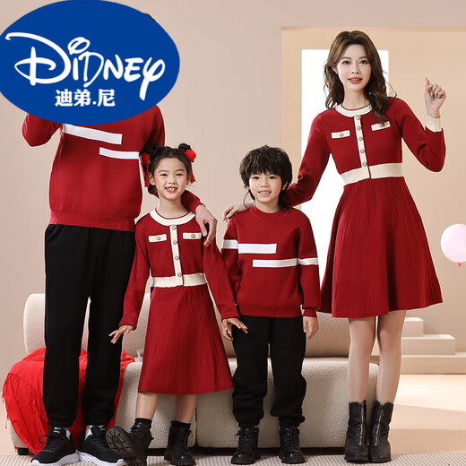 Disney (DISNEY) parent-child clothing winter family of three mother and daughter autumn and winter high-end New Year sweaters New Year greetings family blessing New Year family clothing red sweater 90 boys