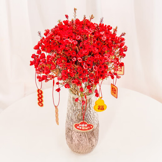 Australian Wintersweet, New Year's Eve Flowers, Fresh Cut Flowers, Household Water-raised Flower Arrangements, Yunnan Straight Hair Flower Bouquet, Long-lasting Real Flowers, Red Wintersweet 1 Bundle (About 200g), Color Absorption