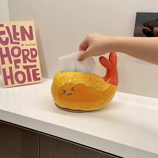 Yusenyi Home Furao Creative Box Day Living Room Desktop Tissue Box Tissue Ceramic High-End Exquisite Dinner Box Decorative Ornaments West Highland Puppy Tissue Box (Blue Scarf)