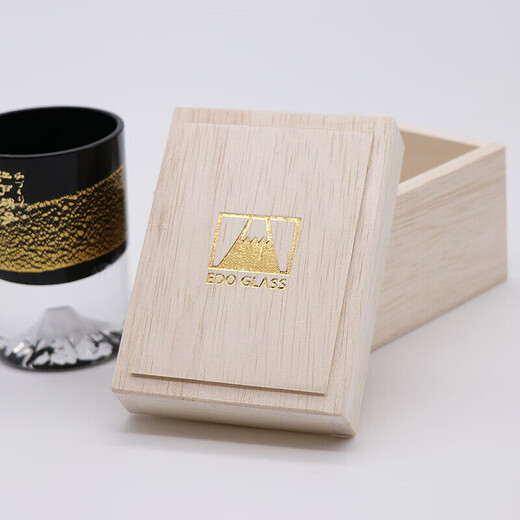 Tajima Glass Black Gold Foil Mount Fuji Cold Wine Glass Original Wooden Box Imported from Japan