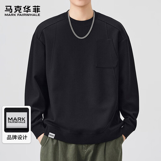 MARK FAIRWHALE sweatshirt men's spring and autumn American round neck casual jacket men's loose trendy tops black 2XL