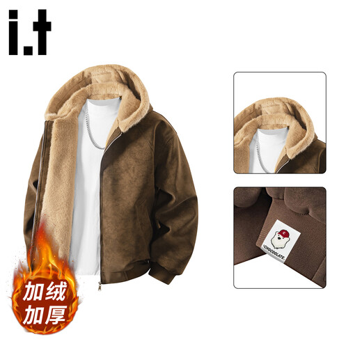 CHOCOOLATE it Mountain Carving Cotton Jacket Men's 2025 Winter Retro Hooded Woolen Warm Loose Jacket Brown Velvet M Recommended 90Jin Jin is equal to 0.5kg -110Jin Jin is equal to 0.5kg