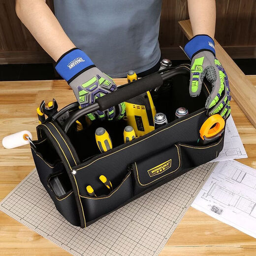 Vinoa Large Capacity Thickened Construction Site Maintenance Tool Bag Steel Pipe Handle Multifunctional Oxford Cloth Shoulder Outer Portable Tool Basket Medium Size A