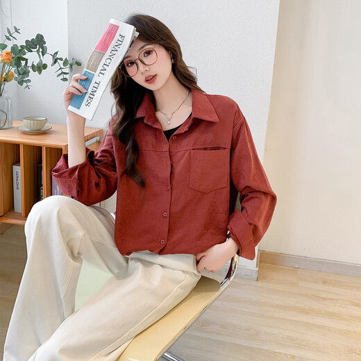 Ives (ITISF4) Paris Institute fake two-piece festive temperament shirt for women to wear in spring, unique and beautiful top red L