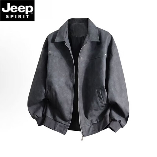 JEEP SPIRIT Jeep leather jacket men's spring and autumn American retro jacket couple coat women's wasteland style winter velvet top ins Free a bag of sachet - dark gray XL 130-150Jin Jin is equal to 0.5 kg