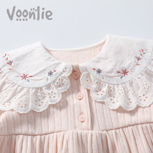 Fanhunting baby spring clothes newborn clothes baby girl onesie full moon princess harem pure cotton bag fart clothes spring and autumn pink 59cm