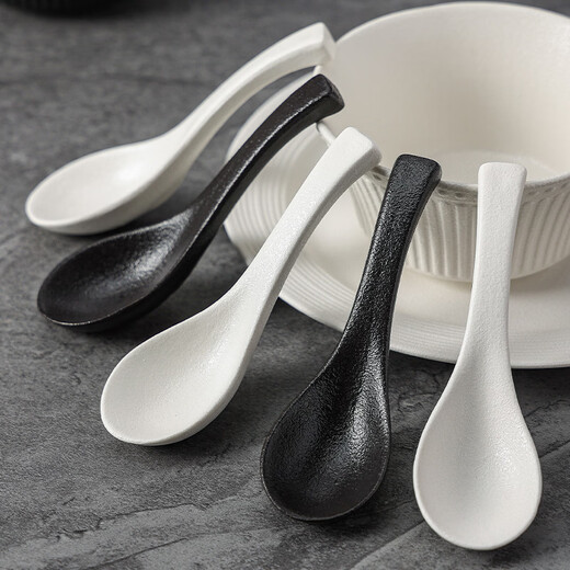WANIOT Black and White Simple Matte Feeling Light Luxury Household Ceramic Spoon Spoon Wholesale Spoon High-Looking Rice Spoon Small Spoon - Matte Black