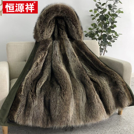 Hengyuanxiang Haining Paike men's winter mid-length cotton coat and fur one-piece thickened imitation fur jacket middle-aged military coat brand high-end men's classic black large long length about 112 4XL 165 to 185 Jin Jin is equal to 0.5 kg