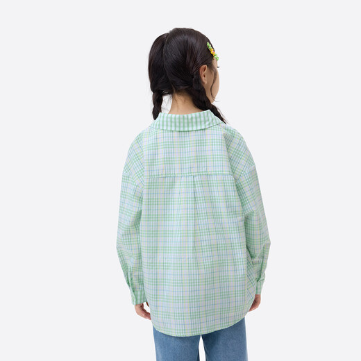 Xiaoyinman children's clothing girls plaid shirt love mark 26 spring fashion lapel top for older children and girls green plaid 160