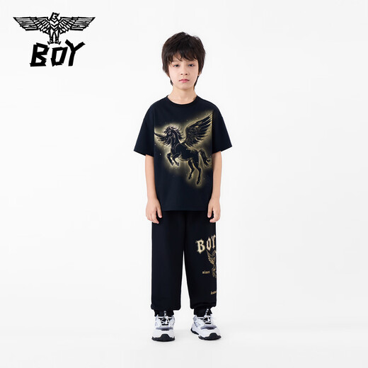 BOY JUNIOR boys' new spring and summer loose short-sleeved T-shirt black 130