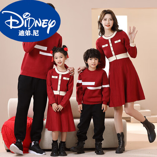 Disney (DISNEY) parent-child clothing winter family of three mother and daughter autumn and winter high-end New Year sweaters New Year greetings family blessing New Year family clothing red sweater 90 boys