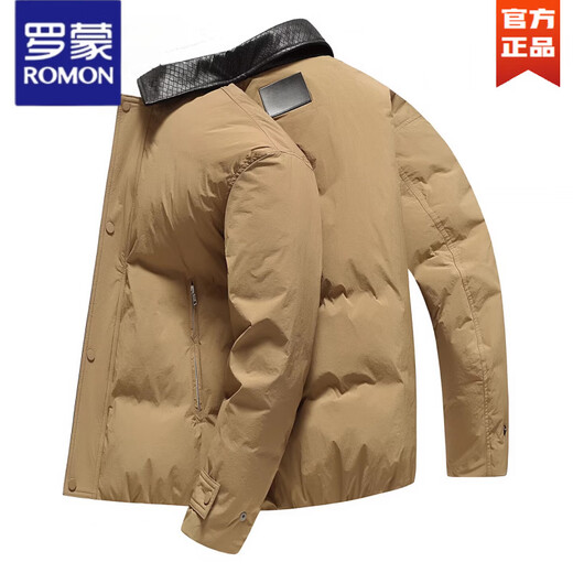 罗蒙（ROMON）巴恩风夹克羽绒服男短款2025秋冬季新复古翻领老钱潮流外套上衣 土黄色 L 175