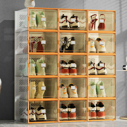 Yusenyi Shoe Box Storage Box Transparent Shoe Cabinet Dormitory Shoes Space-Saving Drawer Folding Sneakers Plastic Shoe Rack High Translucency Can Hold Size 42 Small Orange 8 Pieces 0x0x0cm