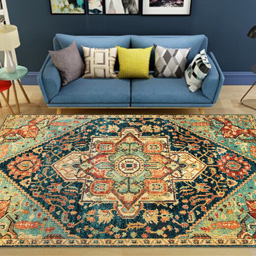 Fantasy Nordic Retro Carpet Bedroom Living Room Sofa Coffee Table Mat Bohemian Ethnic Style Home Bedside Blanket Royal Blue 140x200cm (Small Living Room Carpet)