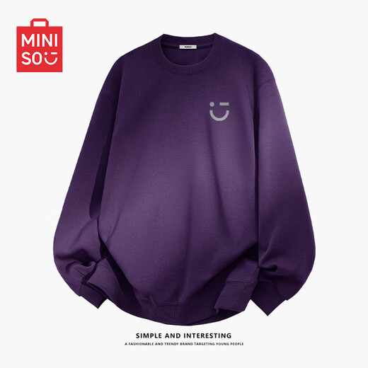 MINISO simple smiley face round neck pullover sweatshirt for men new basic trendy brand high-end casual sports loose jacket top Aurora Purple (m22 light gray smiley face chest label) S /165 (strict quality control)