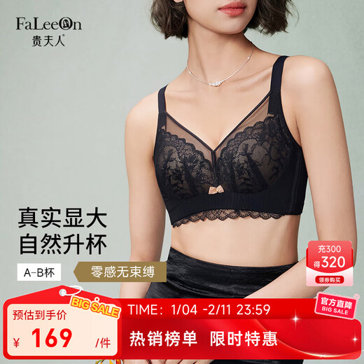 贵夫人小胸聚拢显大蕾丝内衣女优雅无钢圈收副乳调整型透气网纱文胸胸罩 黑色 85B /38