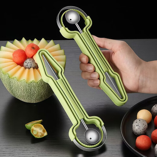 Fantasy stainless steel three-in-one fruit divider, household multi-functional ball digger, ball scoop, fruit meat carving tool, upgraded version 1 set, three-in-one fruit carving tool, carving ball, ball removal