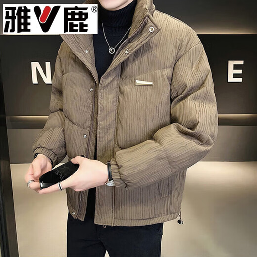 雅鹿潮牌韩版男士白鸭绒服外套2026冬季新款加厚青年痞帅短款面包服  黑色 M