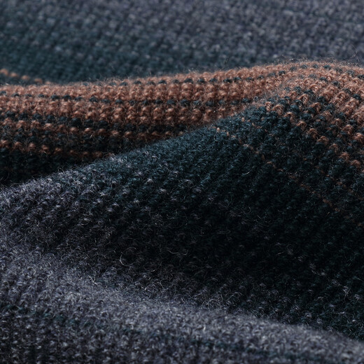 Bosssunwen 100% sheep wool new spring style skin-friendly breathable contrast jacquard men's long-sleeved round neck cardigan gray striped M