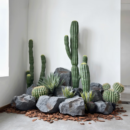 Irregular PU fake stone foam sculpture rockery shopping mall landscaping shooting window hotel green plant landscape stone ornaments yellow 5