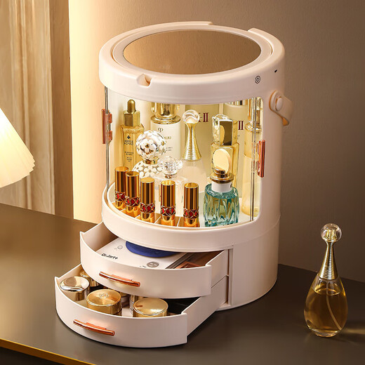 AILUKI Japanese cosmetics storage box dust-proof rotating desktop sense Internet celebrity dressing table with mirror large capacity default