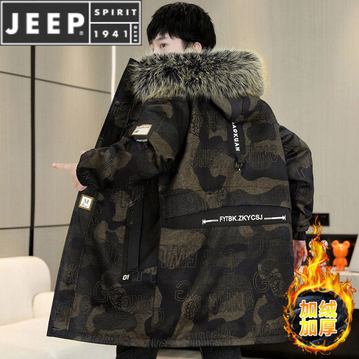JEEP SPIRIT зимняя бархатная утолщенная камуфляжная куртка с капюшоном и большим меховым воротником средней длины, мужская теплая ветровка, парка черного, серого цвета, L