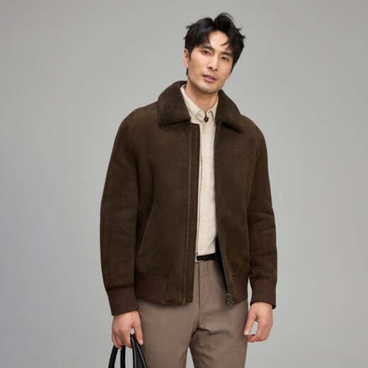 STRONG-WILLED first-line brand simple casual men's fur one-piece jacket high-end suede Merino 2025 new winter sheep blue gray M