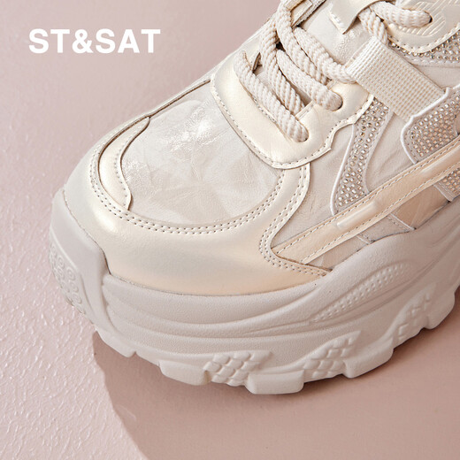 Saturday brand small versatile sports shoes for women 2026 spring and autumn new 8.5CM thick sole inner heightening dad shoes for women gold 34