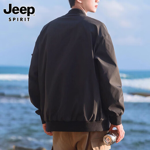 JEEP SPIRIT Jeep American Flight Jacket Men's Spring Trendy Loose Casual Workwear Jacket Men's Black M