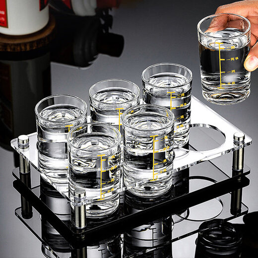 Tuojin imported quality 10-piece tempered glass 20-20 scale liquor cups from Germany, home set, light luxury small wine glasses, 12-piece set, white 20-20 scale cups + black cup holder