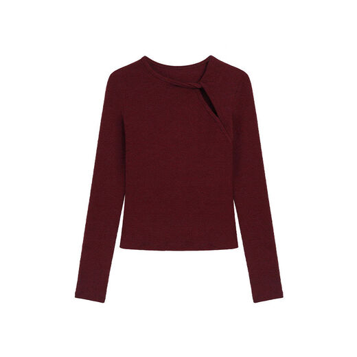 NEVAHU Hollow Design Slim-fitting Bottoming Shirt Women's Autumn Knitted Sweater Temperament Slim-fitting Long-sleeved T-shirt Top Milk White Ready Stock S S