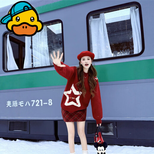 G.duck Christmas parent-child outfits for a family of three and four to celebrate the New Year and celebrate the New Year 2026 mother-daughter mother-child thickened sweater red 130 cm