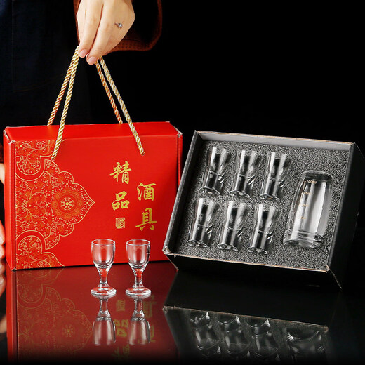 Tuojin German imported high-quality household liquor glass, one-cup wine divider, small spirit glass, wine set, gift box set, gold scale 100ml + Qinglian cup, gift box set 1+2