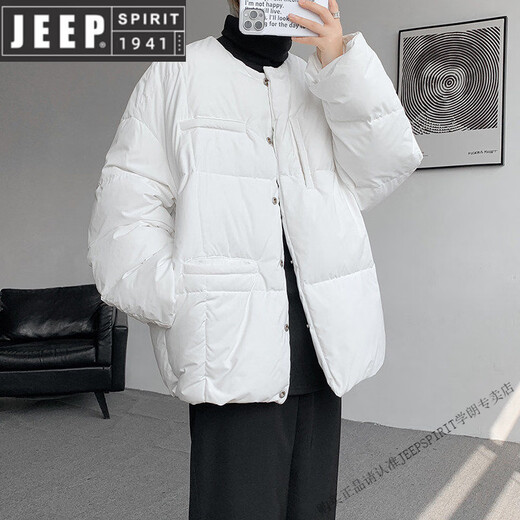 JEEP SPIRIT8XL Extra Large Size 90 White Duck Down Down Jacket Men's Winter Korean Style Fat Loose Collarless Thickened Jacket New Product White 6XL 220-240Jin Jin is equal to 0.5 kg