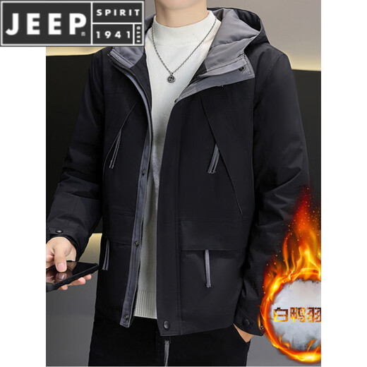 JEEP SPIRIT Легкий мужской пуховик 2025 г. Утепленная теплая рабочая куртка с капюшоном Красивая зимняя куртка бежевого цвета (пуховик) M от 95 до 110Jin Jin равен 0,5 кг