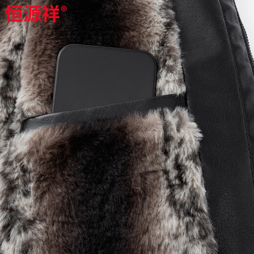 Hengyuanxiang dad winter leather jacket middle-aged and elderly men's velvet thickened cold-proof and warm leather jacket middle-aged stand-up collar top black L 175 recommended 90-115 Jin Jin equals 0.5 kg