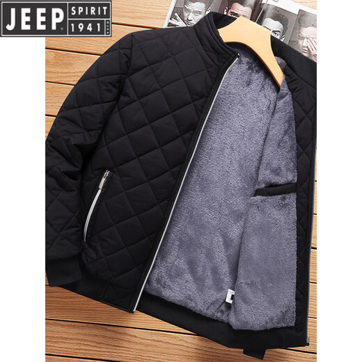 JEEP Jeep cotton thickened jacket men's winter new velvet jacket men's stand-up collar warm windproof casual top black 2188 stand-up collar 2XL 140Jin Jin equal to less than 0.5 kg