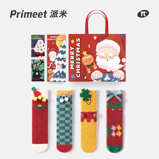 Pami Christmas Coral Velvet Socks Winter Thickened Spring and Summer Men and Women Home Christmas Gift Boxed Long Socks Cute Cotton Christmas Theme Set A-Pack 4 Pairs One Size Suitable for Sizes 36-43 Free Gift Bag + Greeting Card_Can Write Greeting Cards