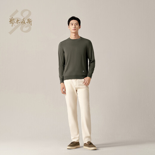 Ordos 1980 machine washable worsted wool new round neck reversible men's sweater 26 early spring snail gray green M 170/92A
