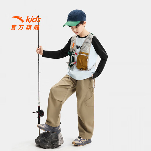 ANTA Children's Pure Cotton Long-Sleeved T-Shirts for Boys and Girls Knitted Long-Sleeved Shirts 2026 Spring and Autumn New Teenagers New Year's Clothes Spring and Autumn Long T-Shirts Eagle Feather Gray 5401-3 100 cm Children