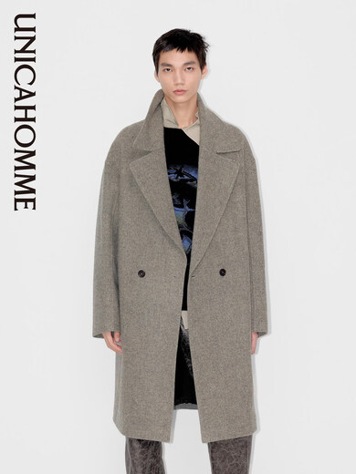 UNICA HOMME detachable fur one-collar wool tweed lapel coat amber beige coat S ready for delivery within 48 hours