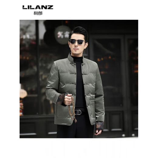 LILANZ Tang Suit Down Jacket Autumn and Winter Men's Chinese Style Stand Collar White Duck Down Jacket Short Lightweight Casual Warmth Khaki 517 14XL (190)
