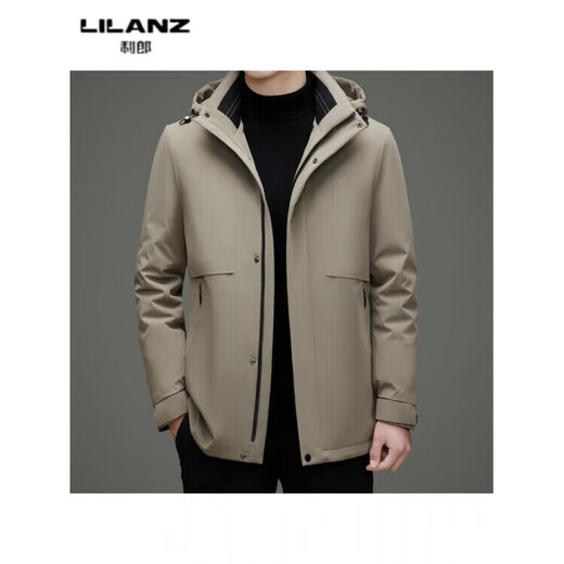 LILANZ winter high-end white duck down hooded jacket for young men fashionable versatile warm down jacket men casual thickened black 6907 removable liner 14XL (195)