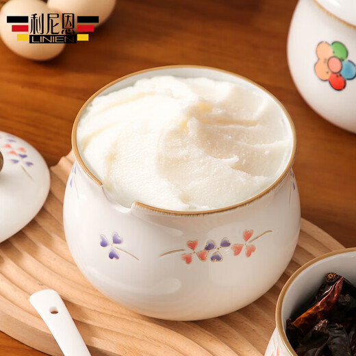 High temperature resistant lard jar jar ceramic kitchen seasoning bottle household salt jar oil spicy jar large capacity hand-painted lard jar large colorful flower 1050ml