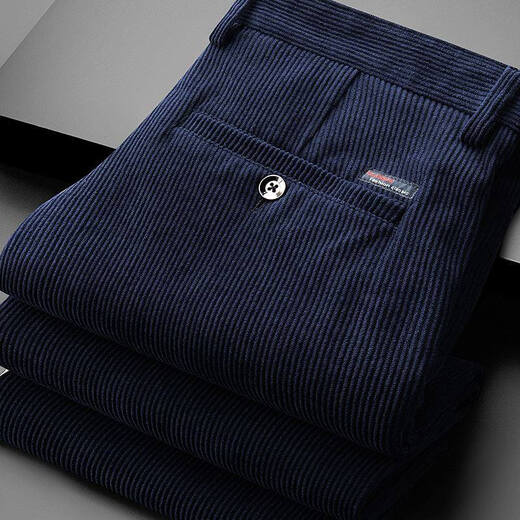 NASAOVER Pantalones de pana de alta gama para hombres de lujo ligeros Estilo otoño e invierno más pantalones de pierna recta de negocios cálidos de terciopelo Pantalones de hombre de marca Azul de alta gama Retornable con seguro de envío más terciopelo 33 Recomendado 130-140 Jin Jin equivale a 0,5 kg